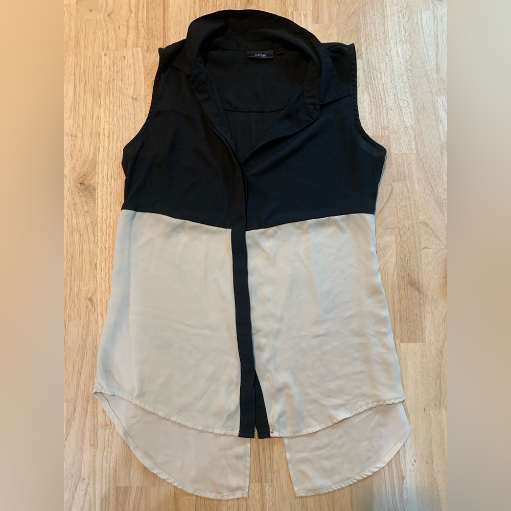 Black and tan sheer blouse